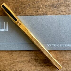 Vintage Dunhill Gemline Gold Plated Barleycorn Ballpoint Pen Black Enamel Clip